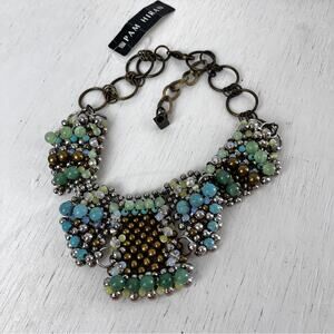 NEW Pam Hiran Anthropologie colorful beads statement piece necklace